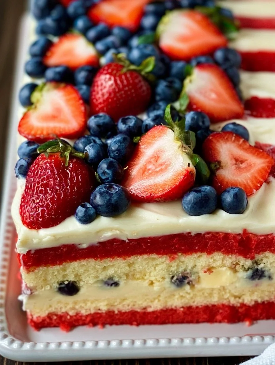 Delicious American Flag Cake decorated with red, white, and blue frosting