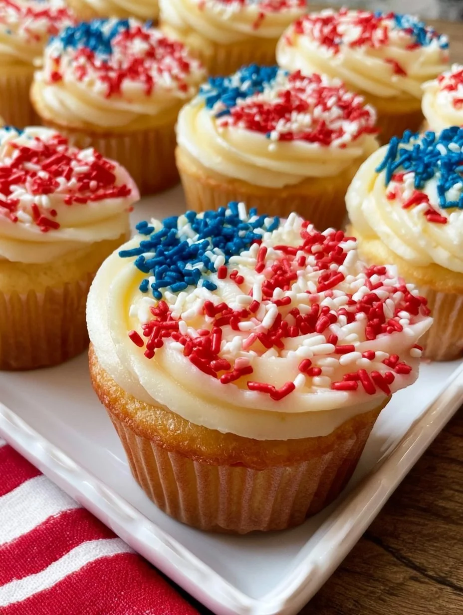 American Flag cupcake cake decorated with red, white, and blue icing