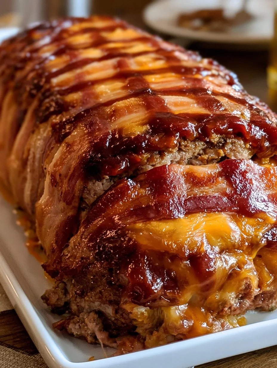 Bacon Wrapped Cheddar Stuffed Meatloaf