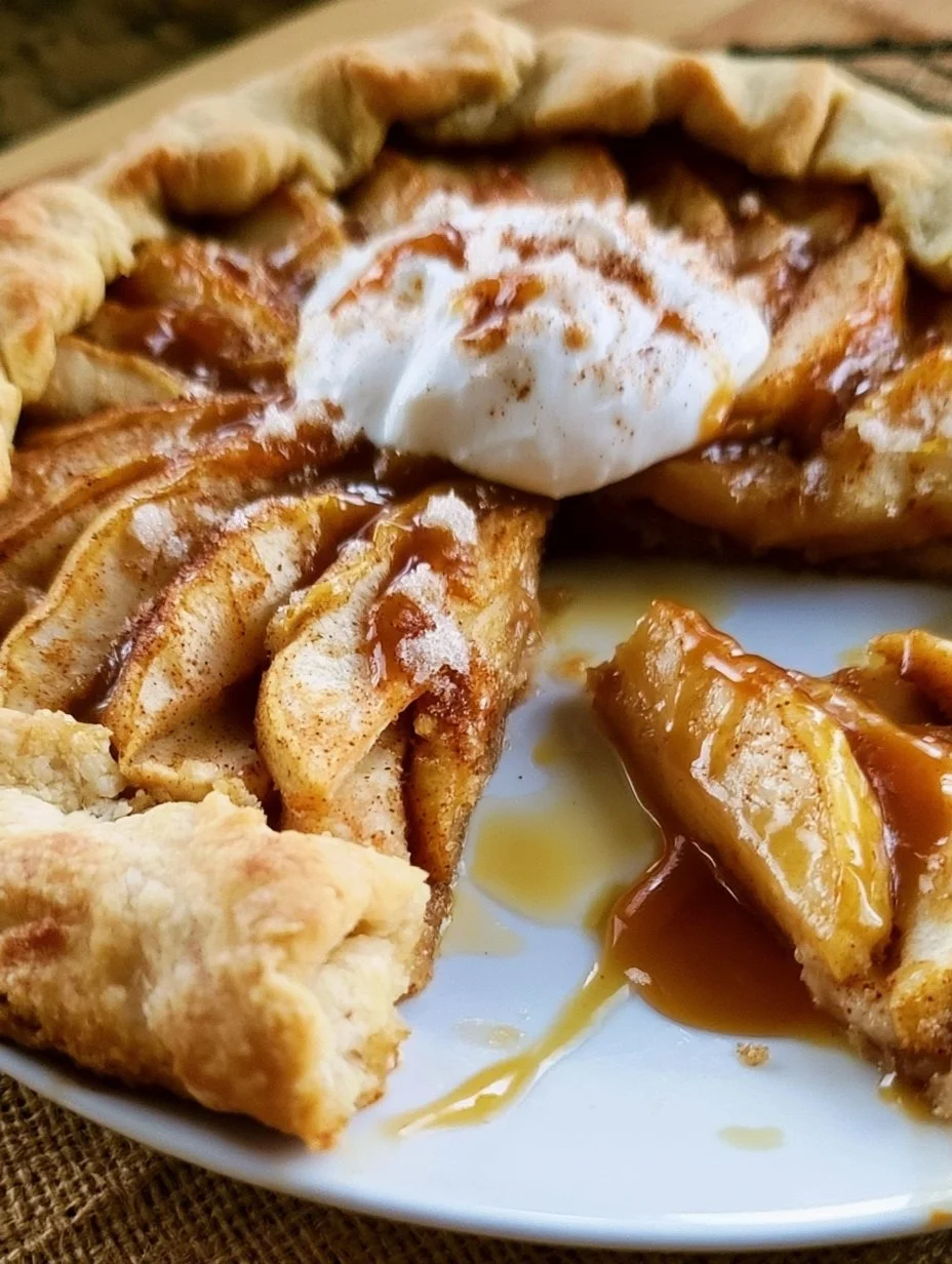 Caramel Pear Galette with fresh pear slices and caramel drizzle on flaky crust