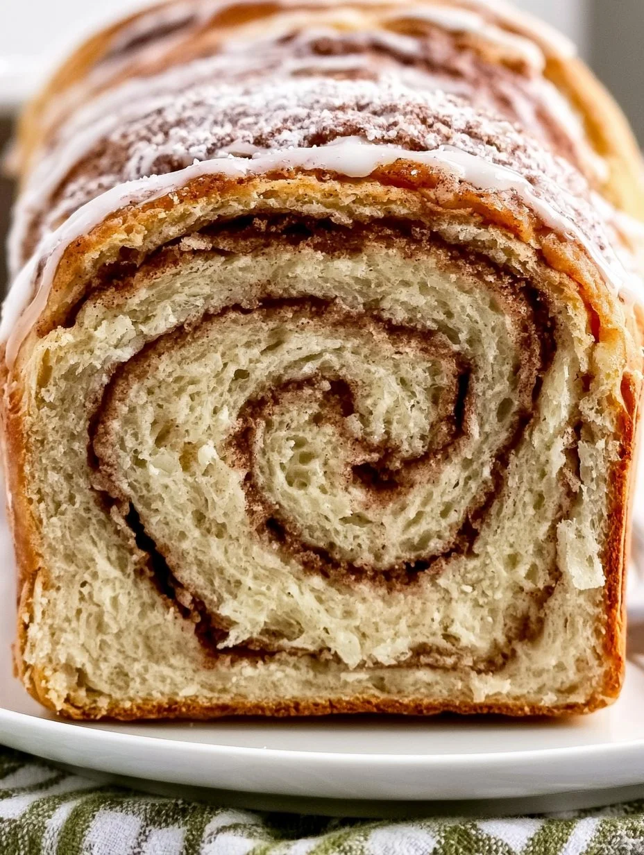 Loaf of freshly baked Cinnamon Swirl Bread with a rich cinnamon filling