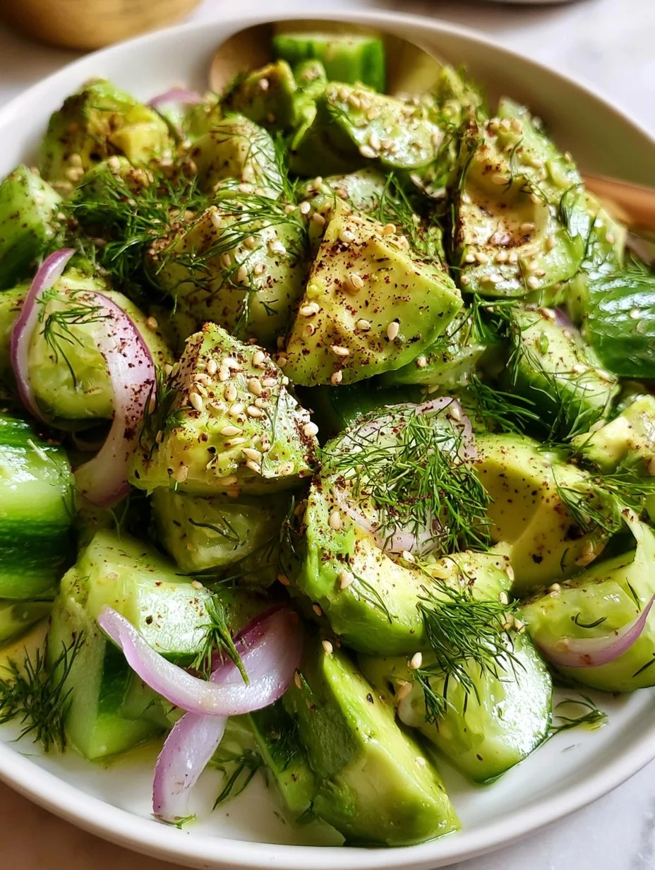 Fresh Cucumber Avocado Salad with diced cucumbers and creamy avocado slices
