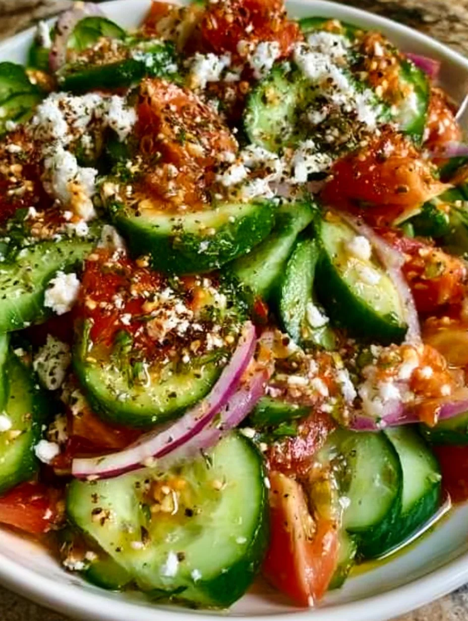 Fresh cucumber salad with herbs and dressing in a bowl