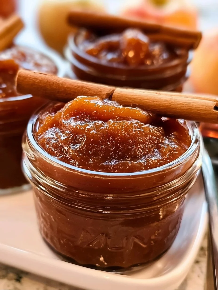 Homemade crockpot apple butter in a jar with fresh apples