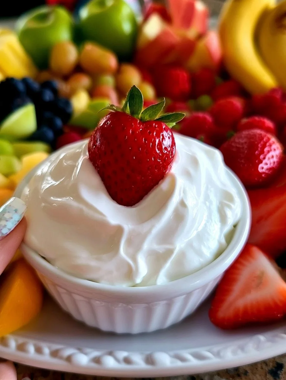 Delicious easy fruit dip served with fresh fruit for dipping