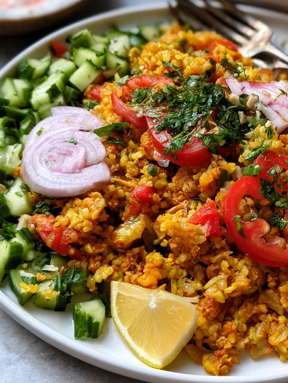Golden ground turkey and rice skillet dish served in a frying pan