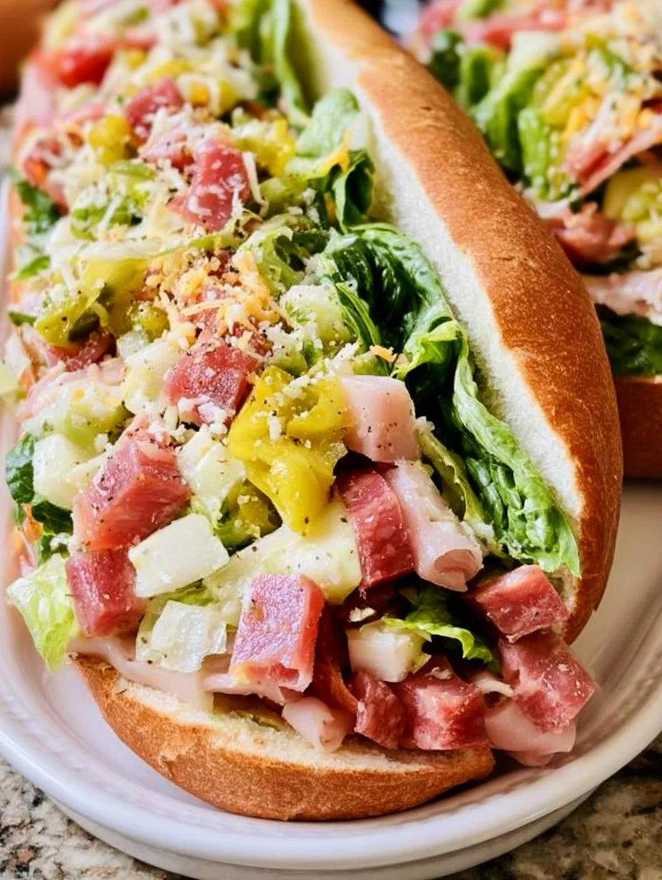 Italian chopped salad sandwich with fresh vegetables and dressing