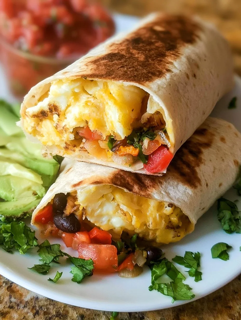 Mexican breakfast burritos filled with eggs and beans served on a plate