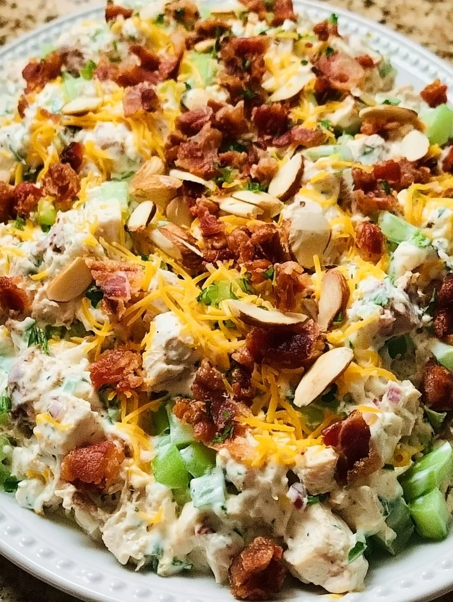 Deliciously plated Million Dollar Chicken Salad with fresh ingredients.