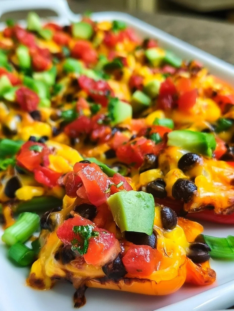 Mini Pepper Nachos with Corn, Black Beans and Avocado