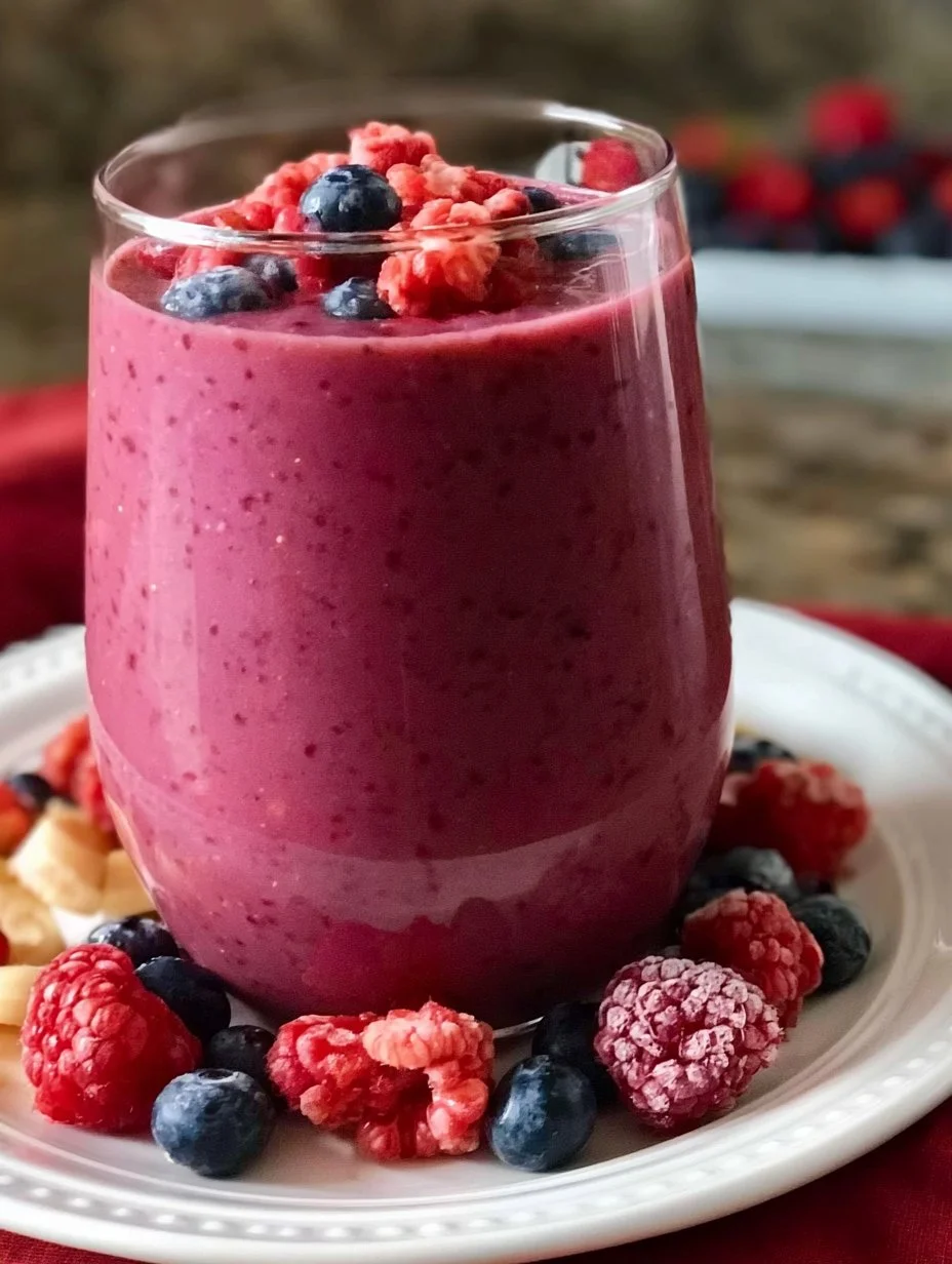 Healthful mixed berry smoothie made with fresh berries and yogurt