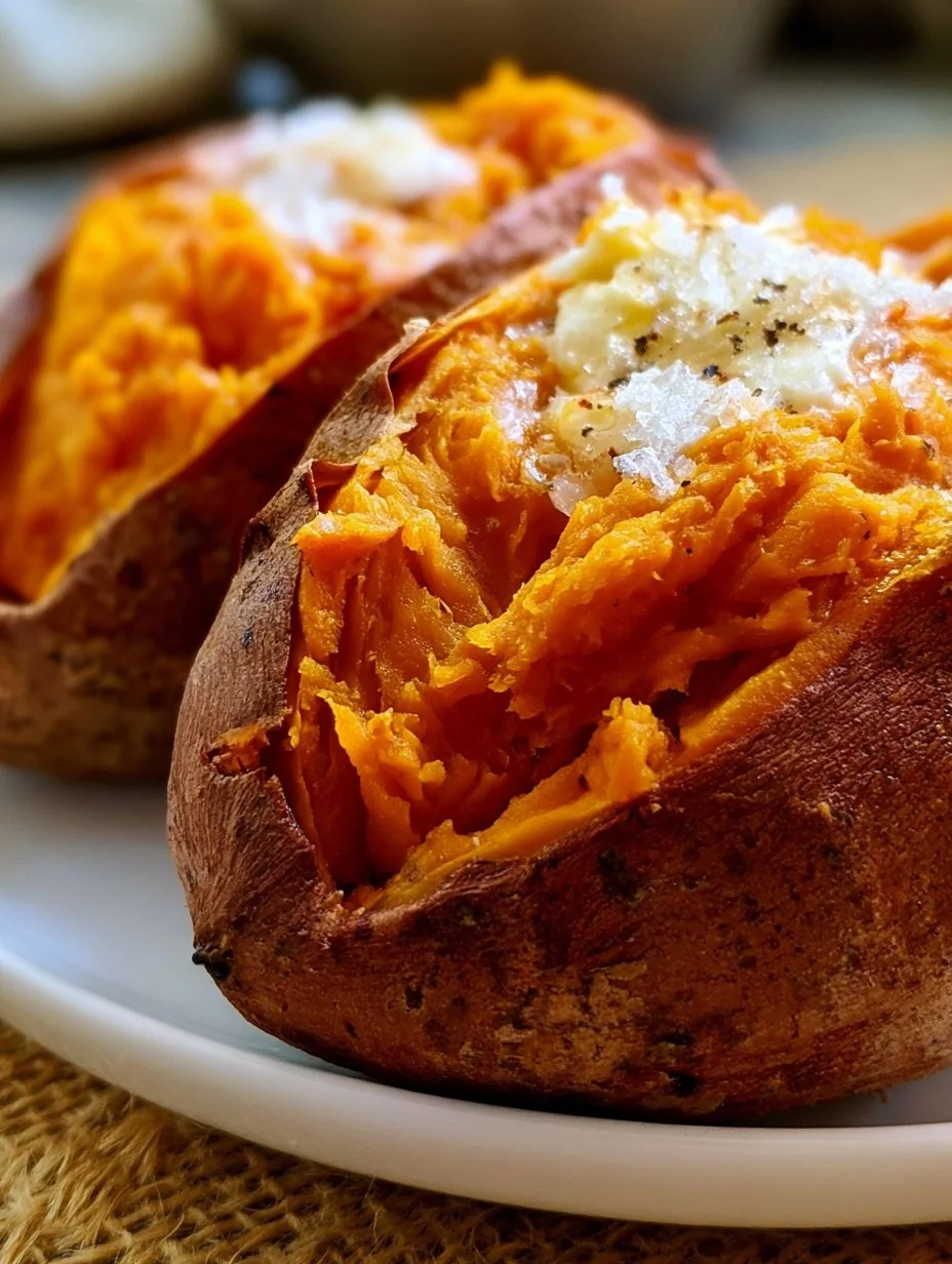Oven baked sweet potatoes presented on a plate