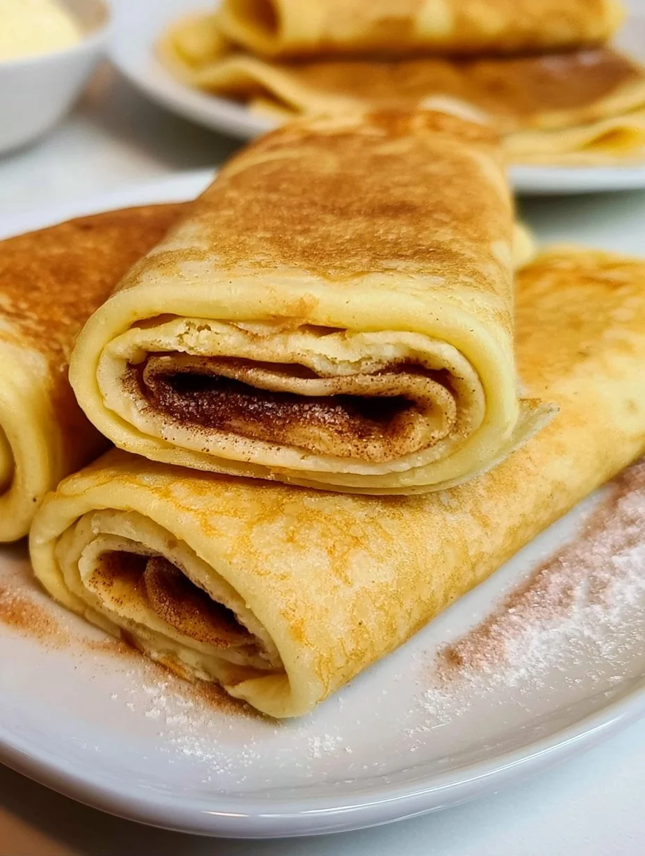 Delicious pancake rolls filled with fruits and cream, served on a plate.