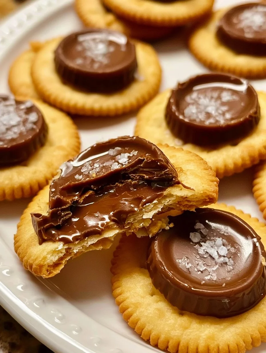 Easy Ritz Rolo Treats made with Ritz crackers and Rolo candies