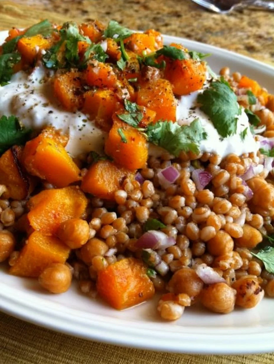 Roasted Butternut Squash and Chickpea Wheatberry Salad