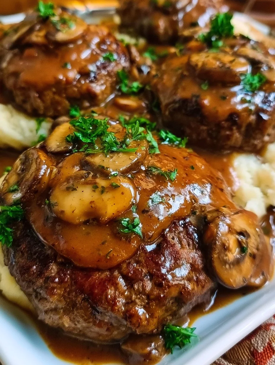 Delicious Salisbury steak served with savory mushroom gravy