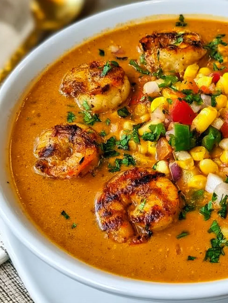Bowl of colorful Seafood Gazpacho with shrimp, vegetables, and herbs