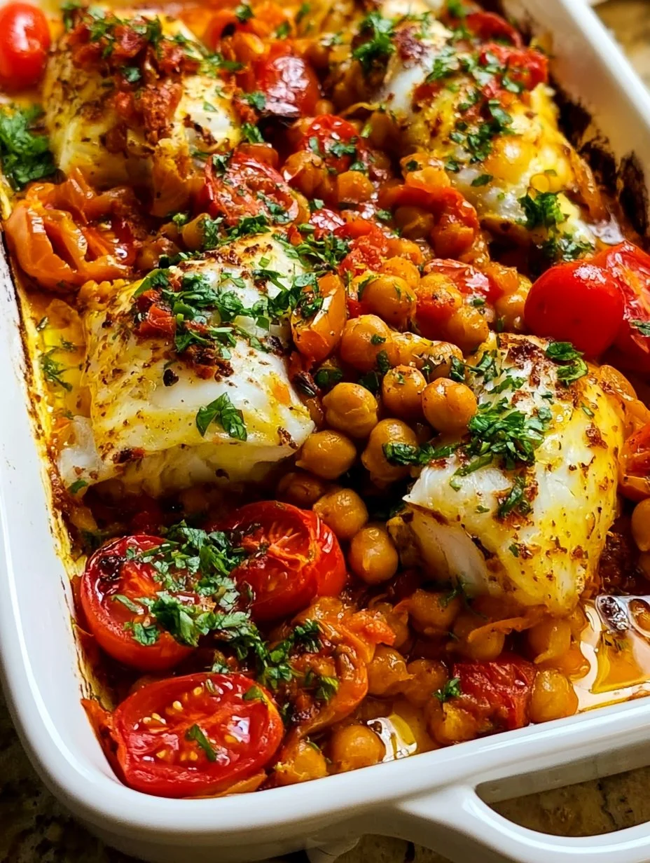Spicy Moroccan Baked Fish with herbs and spices on a plate