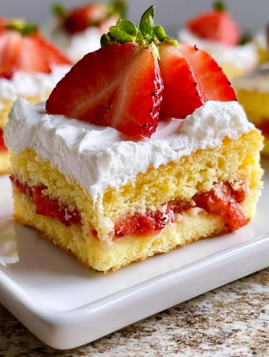 Delicious homemade Strawberry Shortcake Bars topped with fresh strawberries