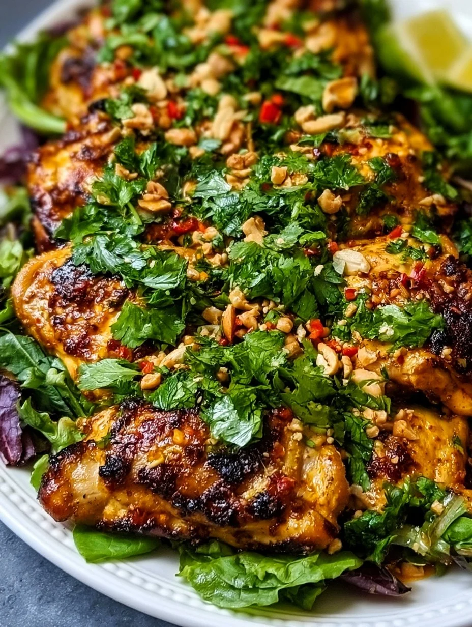 Thai-inspired curried chicken thighs served with rice and vegetables