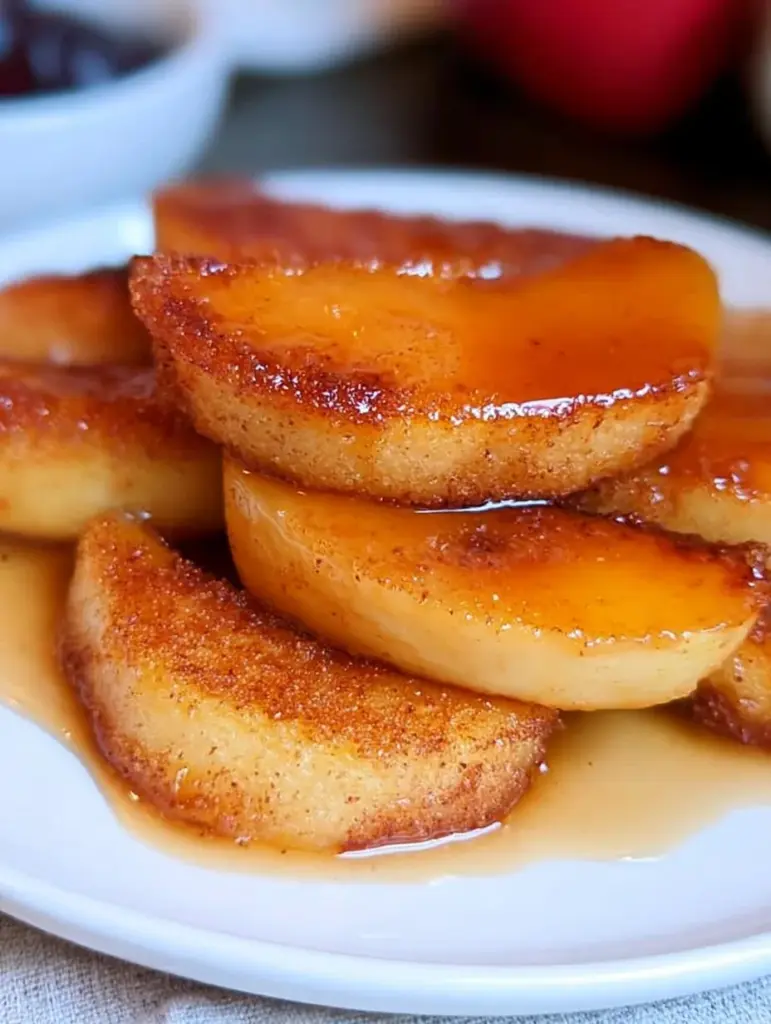 Delicious air fryer apple fries served on a plate with dip