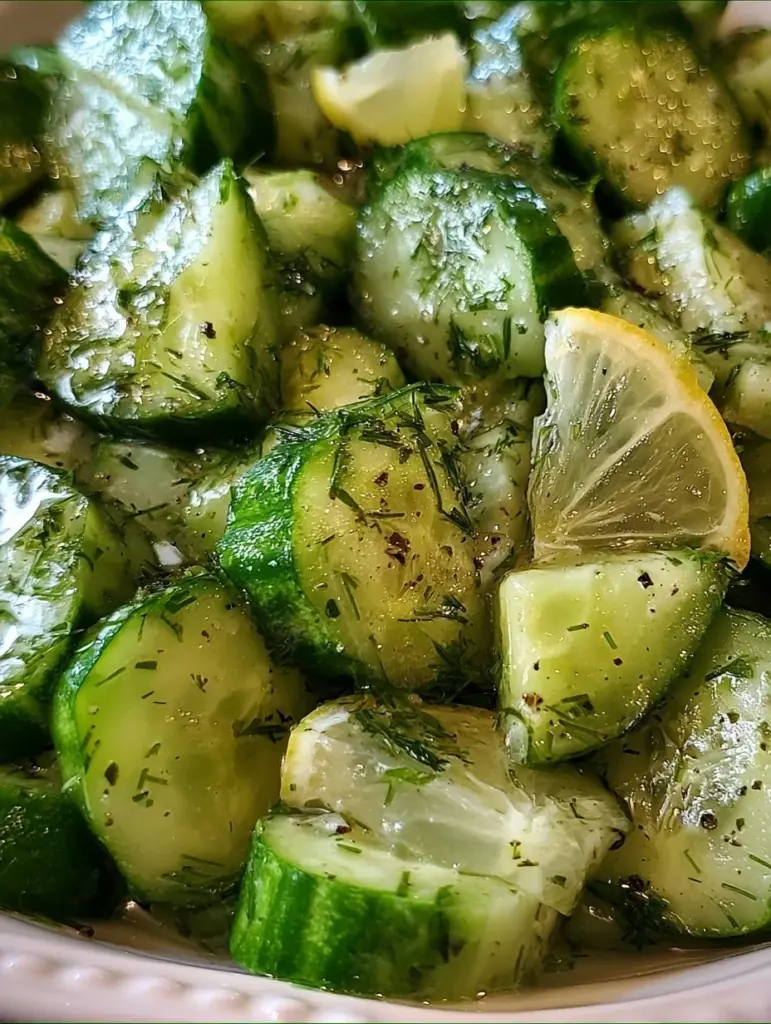 Refreshing lemon dill cucumber salad with fresh ingredients served in a bowl