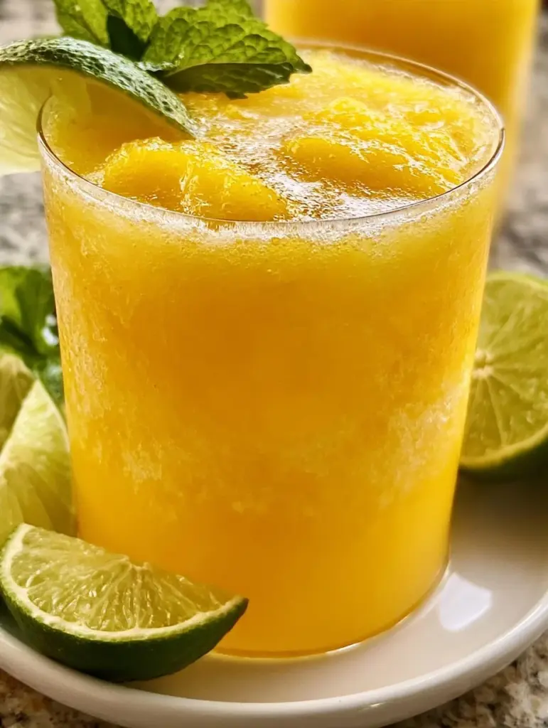 Pineapple Mango Mocktail served in a glass with a tropical garnish