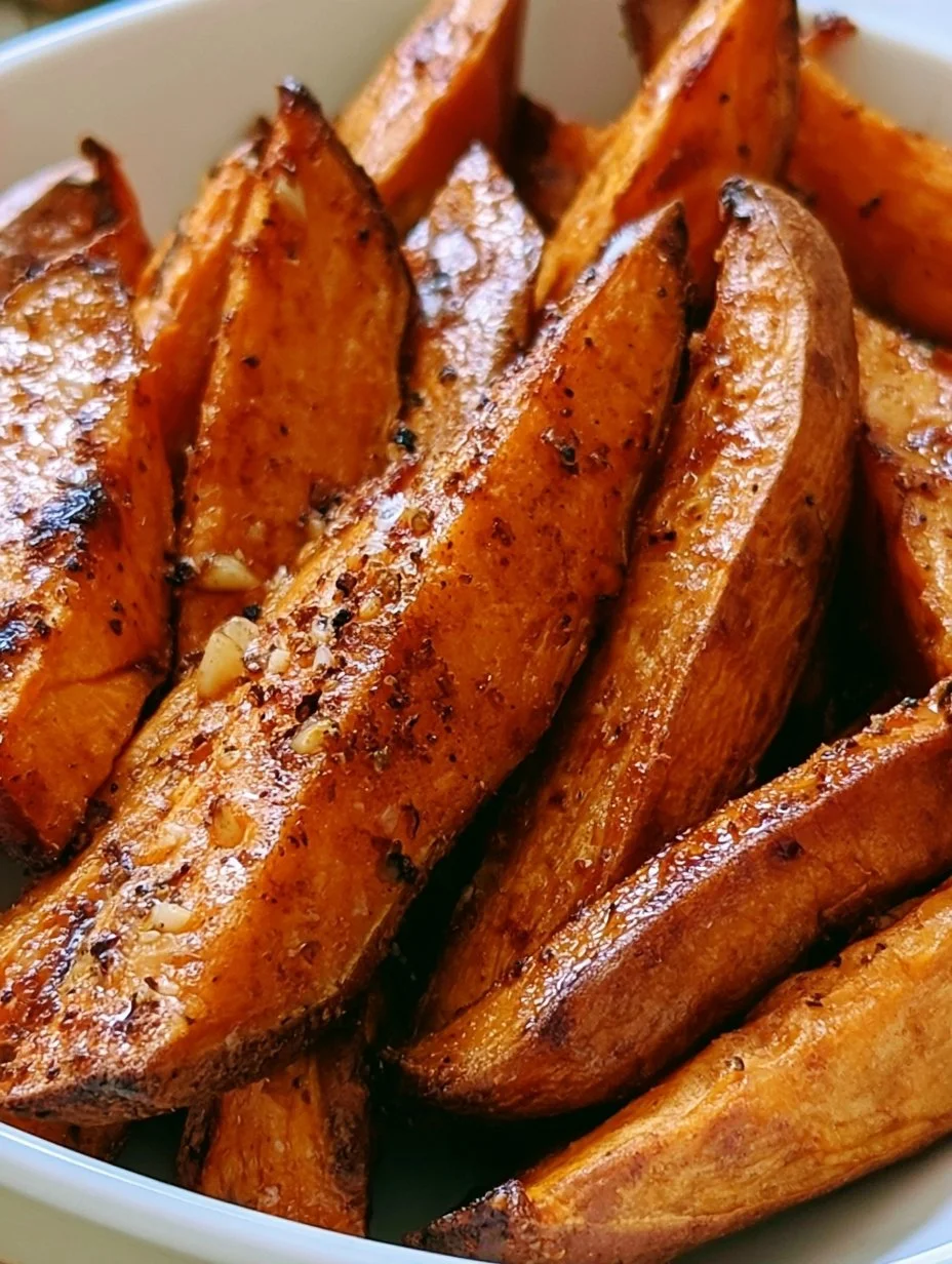 Roasted Garlic Sweet Potato Wedges