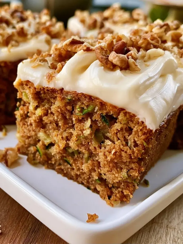Deliciously spiced zucchini spice cake on a serving plate