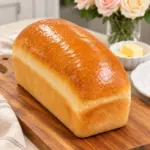 Classic Homemade White Bread with a golden butter-brushed crust, shown whole on a wooden board