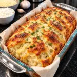 Golden cottage cheese mozzarella bread in a glass loaf pan