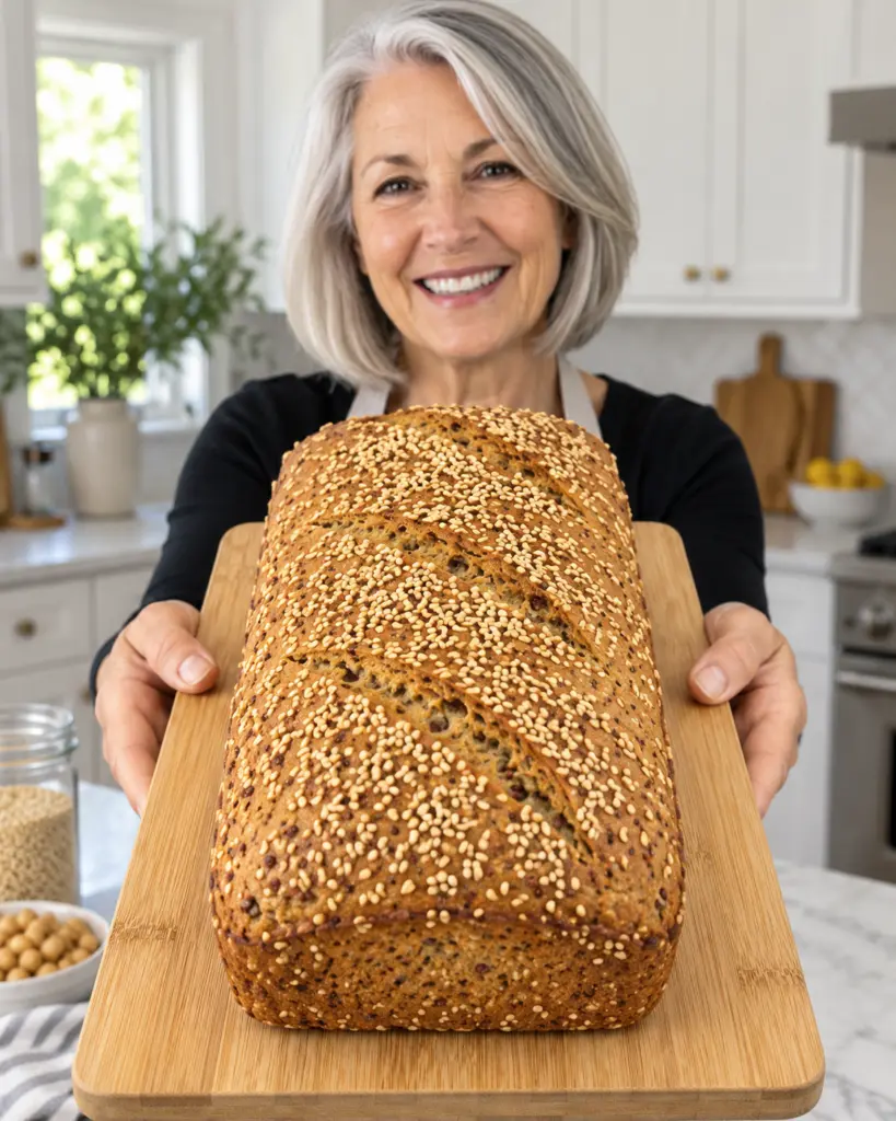 Hearty Quinoa Chickpea Bread with a golden sesame crust
